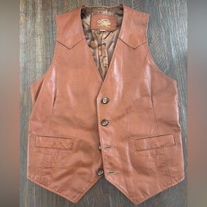 Vtg Lariat Leathers Biker Cowboy Brown Vest USA 100% Genuine Leather Mens 38